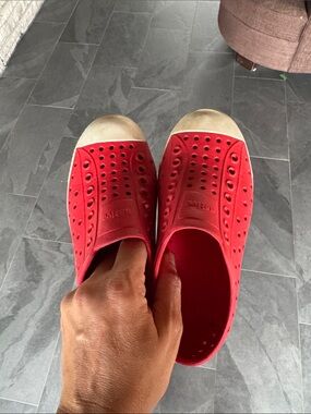 Native size 12 Red Slip-On Rubber Sneakers with White Toe Cap